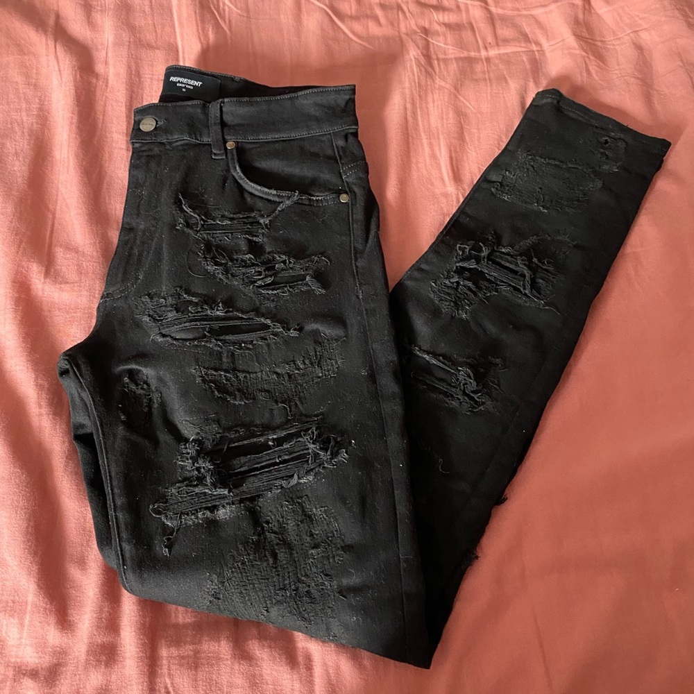Mens Destroyed Deconstructed Represent Black Jeans - image 4